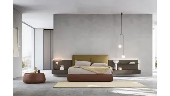 Letto in tessuto con boiserie Suite System di Alf Da Frè